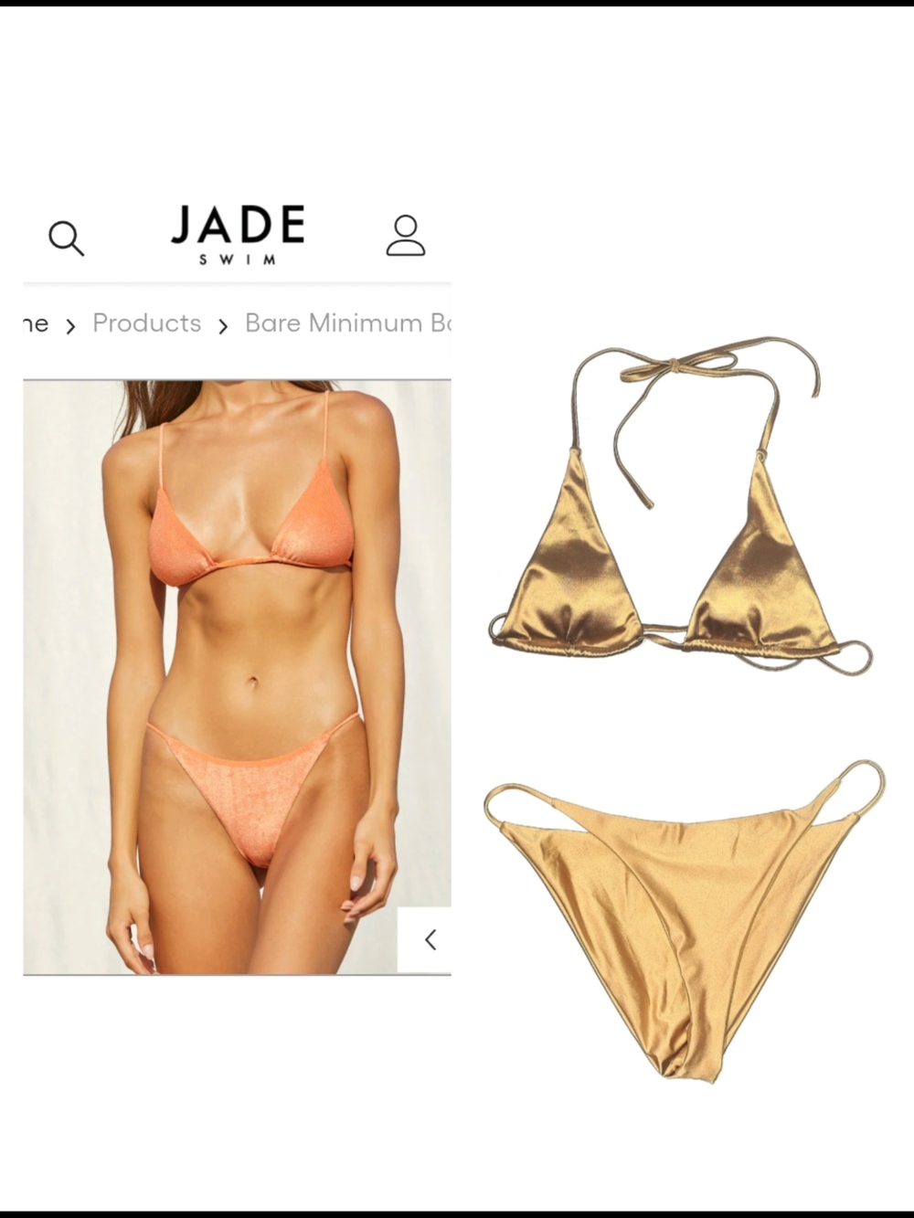 Jade Swim Shimmering Gold Triangle Bikini Set